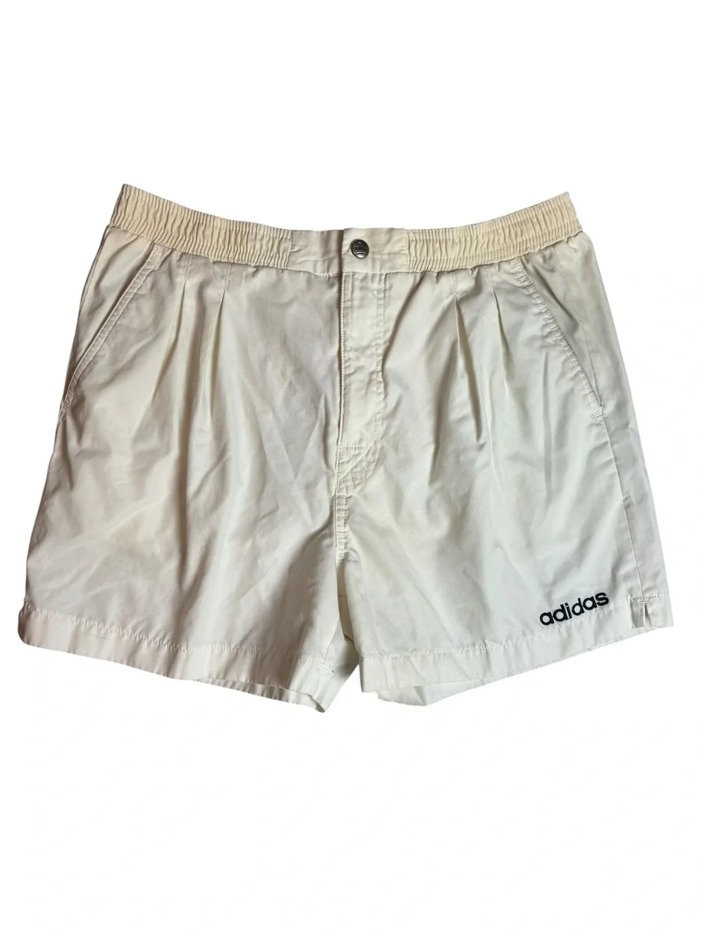 Vintage 90s Adidas Men’s Cream Elastic-Waist Woven Tennis Shorts Medium Retro